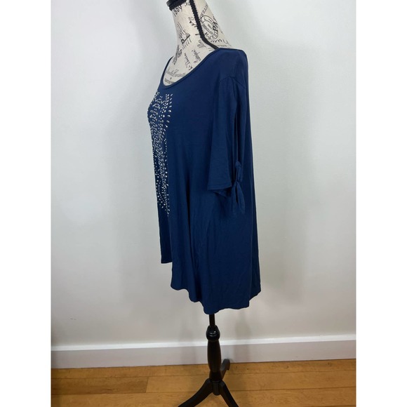 WestPort Blue and silver bedazzled short sleeve blouse with cutouts in arms - Picture 10 of 10